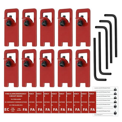 ELOCK-FA Fire Alarm Breaker Lockout Kit, 10 Sets with Lock Tab, 8-32 Hex Key & FA/EC Warning Labels, High Strength Metal Circuit Breaker Lock, Prevents Accidental Shutdown for Fire Panel Safety, Red​ in Kuwait