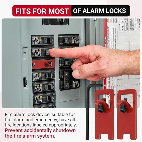 ELOCK-FA Fire Alarm Breaker Lockout Kit, 10 Sets with Lock Tab, 8-32 Hex Key & FA/EC Warning Labels, High Strength Metal Circuit Breaker Lock, Prevents Accidental Shutdown for Fire Panel Safety, Red​ in Kuwait