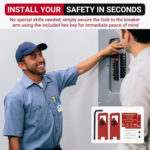 ELOCK-FA Fire Alarm Breaker Lockout Kit, 10 Sets with Lock Tab, 8-32 Hex Key & FA/EC Warning Labels, High Strength Metal Circuit Breaker Lock, Prevents Accidental Shutdown for Fire Panel Safety, Red​ in Kuwait