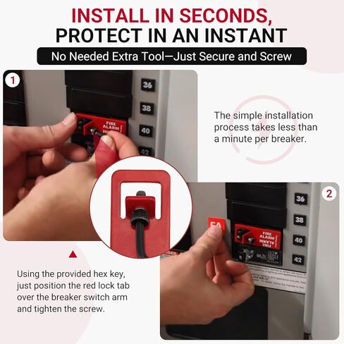 ELOCK-FA Fire Alarm Breaker Lockout Kit, 10 Sets with Lock Tab, 8-32 Hex Key & FA/EC Warning Labels, High Strength Metal Circuit Breaker Lock, Prevents Accidental Shutdown for Fire Panel Safety, Red​ in Kuwait