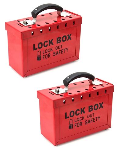 QWORK Red Portable Group Lock Box with 12 Padlock Capacity - Enhance Workplace Safety with Lockout Tagout Solution, 2 Pack, Red in Kuwait