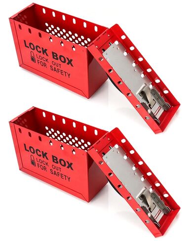 QWORK Red Portable Group Lock Box with 12 Padlock Capacity - Enhance Workplace Safety with Lockout Tagout Solution, 2 Pack, Red in Kuwait