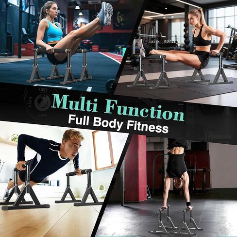 قضيب متوازي خشبي مقاس 10-14 بوصة وقضيب غمس مع ارتفاع قابل للتعديل ومقابض غير قابلة للانزلاق، معدات لياقة بدنية خالية من الصخور للوقوف على اليدين، والجلوس على شكل حرف L، والجمباز وتدريب القوة لصالة الألعاب الرياضية المنزلية، سعة 600 رطل in Kuwait