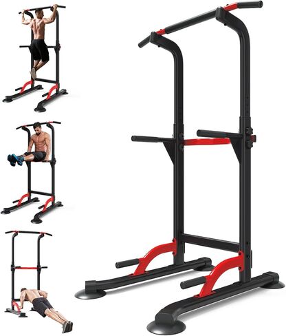 ZENOVA سحب ما يصل بار Dip Bar Power Tower Workout Dip Station ارتفاع قابل للتعديل Free Stand Chin Up Bar للرجال والنساء والمراهقين بسعة وزن 300 رطل in Kuwait