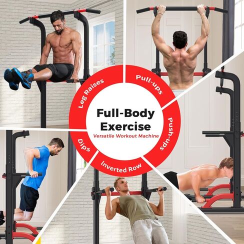 ZENOVA سحب ما يصل بار Dip Bar Power Tower Workout Dip Station ارتفاع قابل للتعديل Free Stand Chin Up Bar للرجال والنساء والمراهقين بسعة وزن 300 رطل in Kuwait