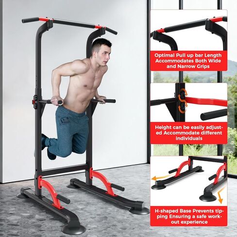 ZENOVA سحب ما يصل بار Dip Bar Power Tower Workout Dip Station ارتفاع قابل للتعديل Free Stand Chin Up Bar للرجال والنساء والمراهقين بسعة وزن 300 رطل in Kuwait