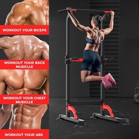 ZENOVA سحب ما يصل بار Dip Bar Power Tower Workout Dip Station ارتفاع قابل للتعديل Free Stand Chin Up Bar للرجال والنساء والمراهقين بسعة وزن 300 رطل in Kuwait