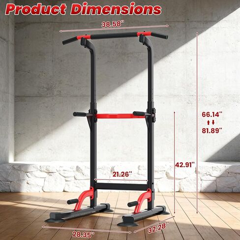 ZENOVA سحب ما يصل بار Dip Bar Power Tower Workout Dip Station ارتفاع قابل للتعديل Free Stand Chin Up Bar للرجال والنساء والمراهقين بسعة وزن 300 رطل in Kuwait