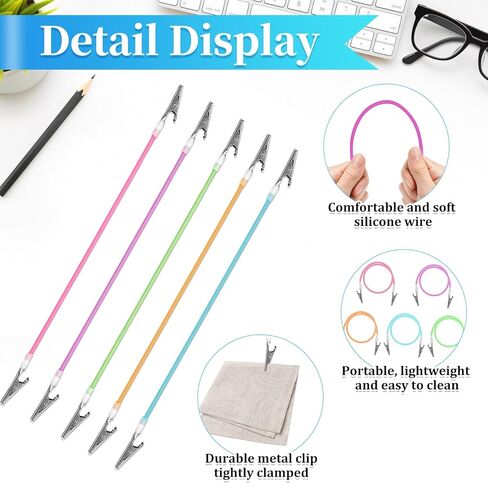 5 Pack Multicolor Silicone Bib Clips with Metal Clamps – Dental Napkin Holder for Adults and Kids, Flexible Neck Apron Clips for Dental Clinics, Feeding, Hair Salon, and Home Care Use in Kuwait