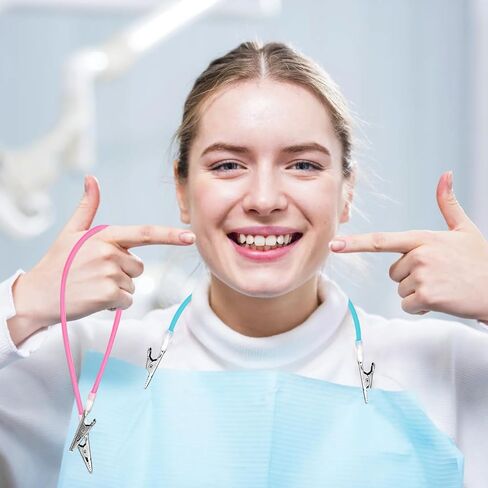 5 Pack Multicolor Silicone Bib Clips with Metal Clamps – Dental Napkin Holder for Adults and Kids, Flexible Neck Apron Clips for Dental Clinics, Feeding, Hair Salon, and Home Care Use in Kuwait