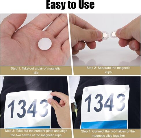 10pcs Magnetic Race Bib Clips, Marathon Running Bib Magnets Number Pins Holder Fastener for Triathlon Cycling Field Gear (Black, White) in Kuwait