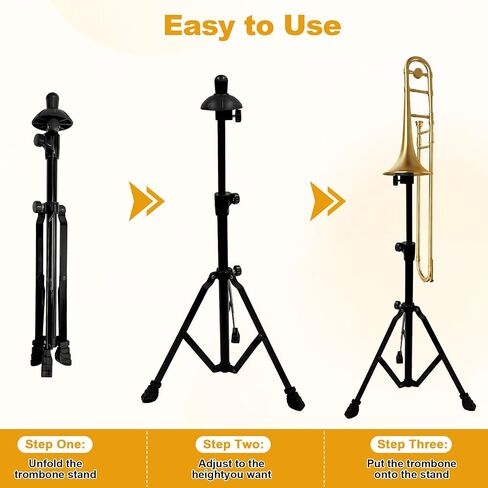 Retractable Trombone Stand with Height Adjustment, Triangular Stable for Standard Sized Trombone (Black) in Kuwait
