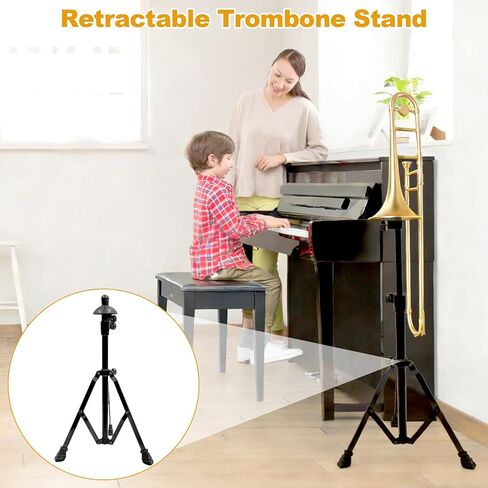 Retractable Trombone Stand with Height Adjustment, Triangular Stable for Standard Sized Trombone (Black) in Kuwait
