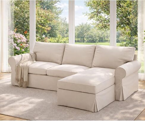 Slipcover Only! Heavy Cotton Ektorp Loveseat Chaise 4 Seat Sofa Cover Compatible for IKEA Sectional Corner Sofa (Light Gray Chaise) in Kuwait