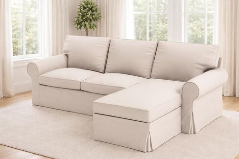 Slipcover Only! Heavy Cotton Ektorp Loveseat Chaise 4 Seat Sofa Cover Compatible for IKEA Sectional Corner Sofa (Light Gray Chaise) in Kuwait