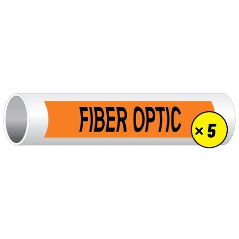 ComplianceSigns.com Fiber Optic Black On Orange English + Spanish 0 Pipe Label Decal, 8x2 in. 5-Pack Vinyl for Pipe Markers in Saudi Arabia
