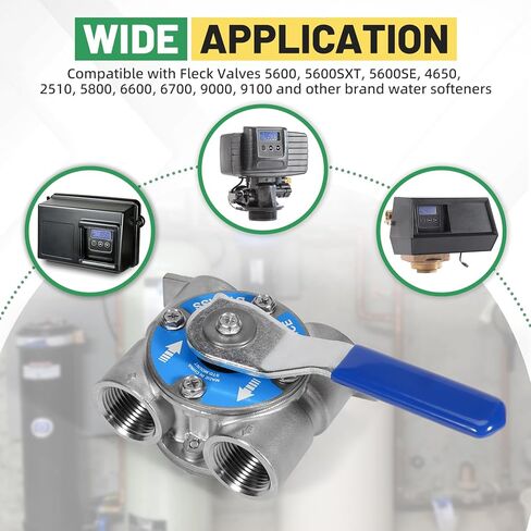 3/4" NPT Stainless Steel Bypass Valve Compatible with Fleck Control Heads 5600 5600SXT 5600SE 4650 2510 5800 6600 6700 9000 9100 Water Softeners, Replace 60040SS in Saudi Arabia