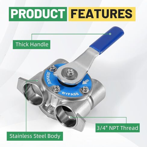 3/4" NPT Stainless Steel Bypass Valve Compatible with Fleck Control Heads 5600 5600SXT 5600SE 4650 2510 5800 6600 6700 9000 9100 Water Softeners, Replace 60040SS in Saudi Arabia