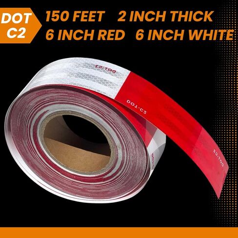 NOVA DOT-C2 DOT Tape 2 Inch x 150 Feet Red White Safety Reflective Tape Outdoor Waterproof Conspicuity Warning Tape for Trailers, Cars, Signs (50 Yards) in Saudi Arabia