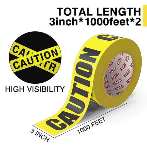 SWRT 2 Rolls Premium Yellow Caution Tape, 3 Inch x 1000FT(Total 2000FT) Bright Hazard Tape with Bold Black Text for Danger Zones/Sporting Events, Construction Tape for Crime Scenes/Halloween Decor in Saudi Arabia