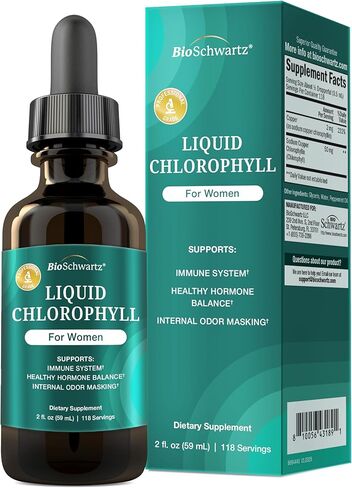 BioSchwartz Liquid Chlorophyll for Women - with Copper for Immune Support, Skin Health and Internal Deodorizer - Liquid Chlorophyll Supplement Drops for Women - Third Party Tested, 118 Servings in Kuwait