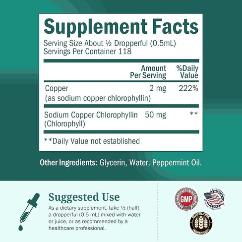 BioSchwartz Liquid Chlorophyll for Women - with Copper for Immune Support, Skin Health and Internal Deodorizer - Liquid Chlorophyll Supplement Drops for Women - Third Party Tested, 118 Servings in Kuwait