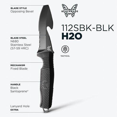 Benchmade - سكين الغوص التكتيكي H20 بمقبض سانتوبرين أسود (112SBK-BLK H20) in Saudi Arabia
