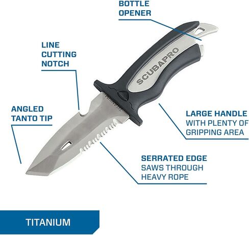SCUBAPRO Mako Titanium Scuba Diving Knife with 3.5-Inch Blade, Includes Locking Sheath and BCD Mounting Kit in Saudi Arabia