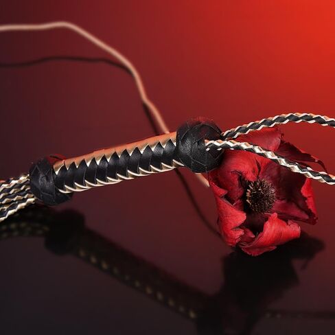 Black & Gold 9-Tail Equestrian Whip | 36-Strand Hand-Braided Genuine Leather Training Whip with Willow Leaf Tips in Saudi Arabia
