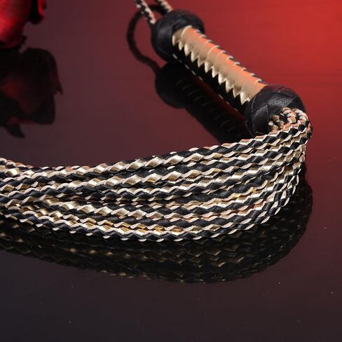 Black & Gold 9-Tail Equestrian Whip | 36-Strand Hand-Braided Genuine Leather Training Whip with Willow Leaf Tips in Saudi Arabia