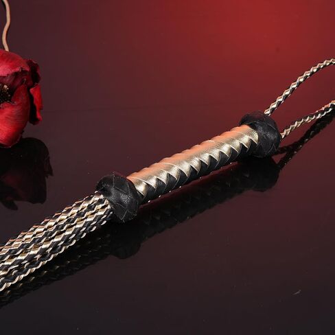 Black & Gold 9-Tail Equestrian Whip | 36-Strand Hand-Braided Genuine Leather Training Whip with Willow Leaf Tips in Saudi Arabia