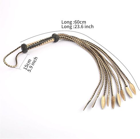 Black & Gold 9-Tail Equestrian Whip | 36-Strand Hand-Braided Genuine Leather Training Whip with Willow Leaf Tips in Saudi Arabia