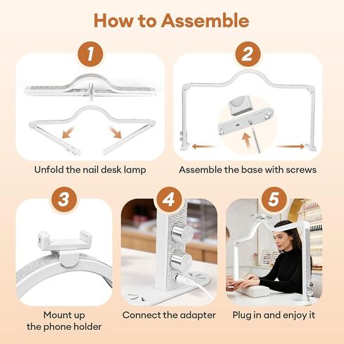 مصباح مكتب مسمار نصف قمر كاذب ، 420 حبات LED ، سطوع قابل للتعديل (0 ٪ -100 ٪) ودرجة حرارة اللون (3000K-6000K) ، قابلة للطي ومحمولة لفن الأظافر ، امتدادات الرموش ، الصياغة in Kuwait
