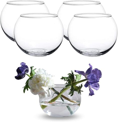 WHOLE HOUSEWARES | Clear Glass Bubble Bowl | Glass Fish Bowl | Globe Flower Vase Centerpiece | Round Vase | Decorative Glass Bowl for Wedding Event Home Decor, 4 Piece in Kuwait