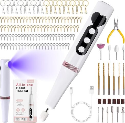 Cordless Rotary Tool Kit, Electric Resin Drill & Polishing Tool with UV Light, 5-Speed Adjustable, 138 PCS Jewelry Making Kit, Multi-Purpose for Resin Art, Manicure, DIY Crafts in Kuwait