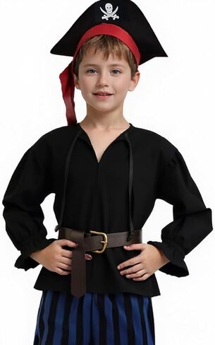 CAMDOM Medieval Pirate Costume Shirt for Boys Renaissance Ruffled Long Sleeve top in Kuwait