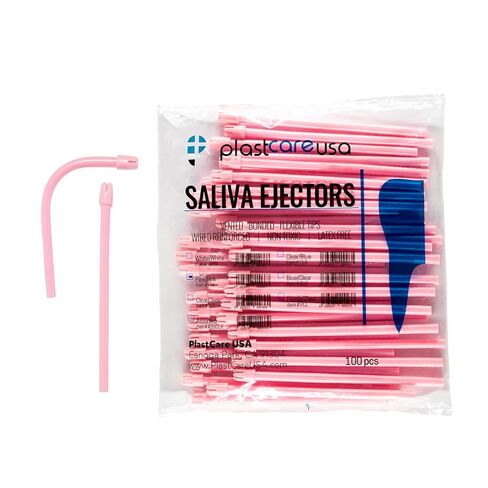 100 Pink Dental Saliva Ejectors Disposable - Medical Grade Latex Free Evacuation Suction Tips - Flexible Tube (100 Pack) by PlastCare USA in Saudi Arabia