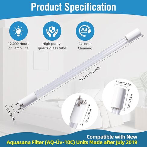 مصباح بديل AQ-ÜV-L330C لأنظمة Aquasana (بعد يوليو 2019) متوافق مع مرشح (A0-Úv-10c) Üν، لمبة تنقية المياه بجودة OEM، عبوة واحدة in Kuwait
