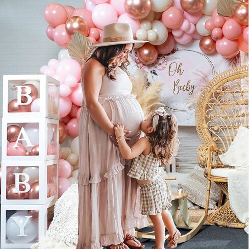 Vidal Crafts 136 PCs Boho Pink Baby Shower Decorations for Girl - Girl Baby Shower Decorations Set with Oh Baby Sign for Backdrop, Balloon Garland & BABY Balloon Boxes for an Unforgettable Celebration in Saudi Arabia