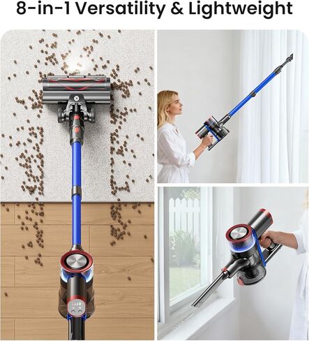 NADALY مكنسة كهربائية لاسلكية، 550 واط 45 كيلو باسكال 65 دقيقة مكانس كهربائية للمنزل، مكنسة كهربائية مع شاشة LED، مضادة للتشابك، قائمة بذاتها، مكنسة خفيفة الوزن 8 في 1 للأرضيات الصلبة / السجاد / شعر الحيوانات الأليفة in Kuwait