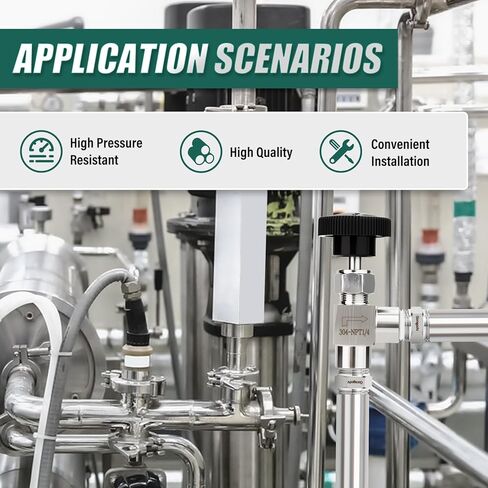 1PCS 304 Stainless Steel 1/4" NPT Female 90 Degree Needle Valve, With 2PCS 1/4" NPT Male Hex Nipple Pipe Fittings, for Fuel/Air/Water/Gas/Oil Flow Control in Kuwait