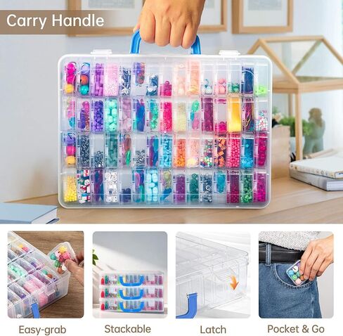 مربع منظم حبة ، 60 ٪ من صناديق تخزين حبة صغيرة مع غطاء مفصلي ، علبة حرفية كبيرة مع مقبض ، حاويات بلاستيكية صافية صافية لمجوهرات لوازم الطين حبات الطين بذور الأجزاء الصغيرة in Kuwait