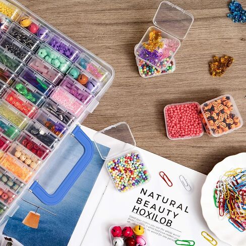 مربع منظم حبة ، 60 ٪ من صناديق تخزين حبة صغيرة مع غطاء مفصلي ، علبة حرفية كبيرة مع مقبض ، حاويات بلاستيكية صافية صافية لمجوهرات لوازم الطين حبات الطين بذور الأجزاء الصغيرة in Kuwait