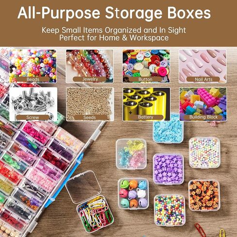 مربع منظم حبة ، 60 ٪ من صناديق تخزين حبة صغيرة مع غطاء مفصلي ، علبة حرفية كبيرة مع مقبض ، حاويات بلاستيكية صافية صافية لمجوهرات لوازم الطين حبات الطين بذور الأجزاء الصغيرة in Kuwait