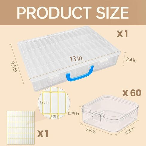 مربع منظم حبة ، 60 ٪ من صناديق تخزين حبة صغيرة مع غطاء مفصلي ، علبة حرفية كبيرة مع مقبض ، حاويات بلاستيكية صافية صافية لمجوهرات لوازم الطين حبات الطين بذور الأجزاء الصغيرة in Kuwait