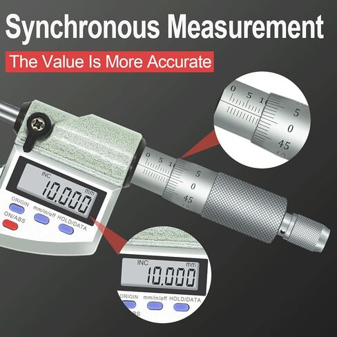 Digital Micrometer Precision Professional 0-1" (0-25mm) Range, 0.00005" (0.001mm) Resolution,Large Screen Digital Micrometer, Meets IP65 Specifications with Standard Ratchet Stop in Kuwait