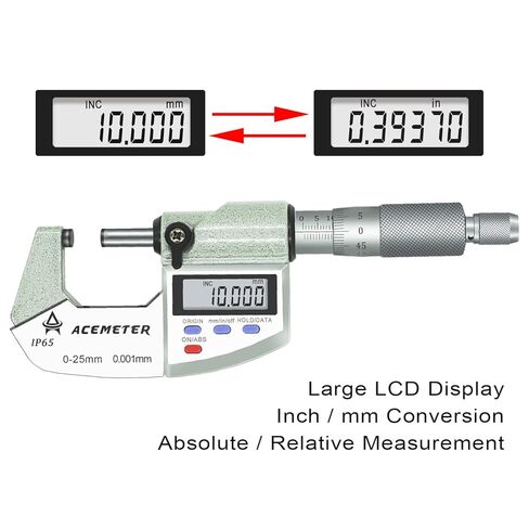 Digital Micrometer Precision Professional 0-1" (0-25mm) Range, 0.00005" (0.001mm) Resolution,Large Screen Digital Micrometer, Meets IP65 Specifications with Standard Ratchet Stop in Kuwait