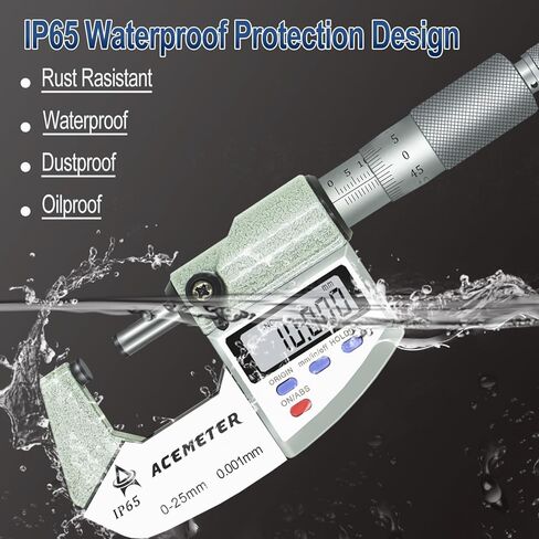 Digital Micrometer Precision Professional 0-1" (0-25mm) Range, 0.00005" (0.001mm) Resolution,Large Screen Digital Micrometer, Meets IP65 Specifications with Standard Ratchet Stop in Kuwait