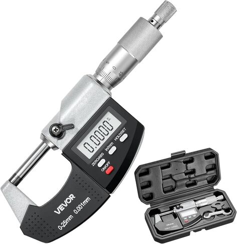 VEVOR Micrometer Set, Digital Outside Micrometer 0-1 inch Measuring Range, 0.00005" Resolution, Ultra-Precision 0.0001 Accuracy, LCD Screen, in/mm Switch, Carbide Tip, with Protective Case in Saudi Arabia