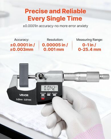 VEVOR Micrometer Set, Digital Outside Micrometer 0-1 inch Measuring Range, 0.00005" Resolution, Ultra-Precision 0.0001 Accuracy, LCD Screen, in/mm Switch, Carbide Tip, with Protective Case in Saudi Arabia